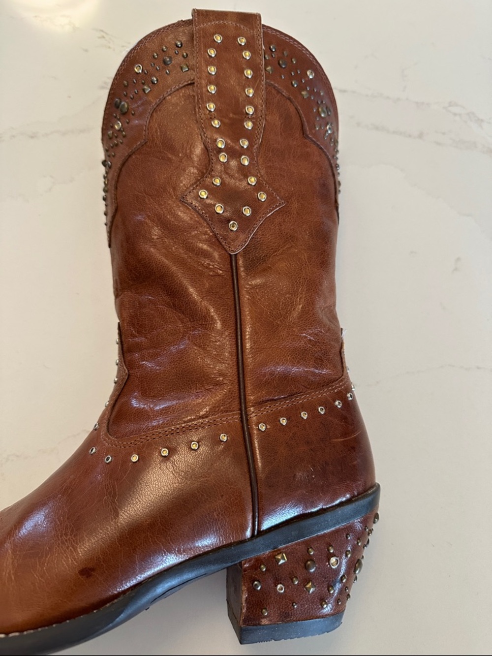 Ariat Women's Cognac Leather Studded Western Boots - Picture 3 of 8